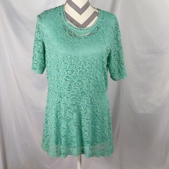 Isaac Mizrahi Live Teal Floral Lace Dress - Picture 1 of 7